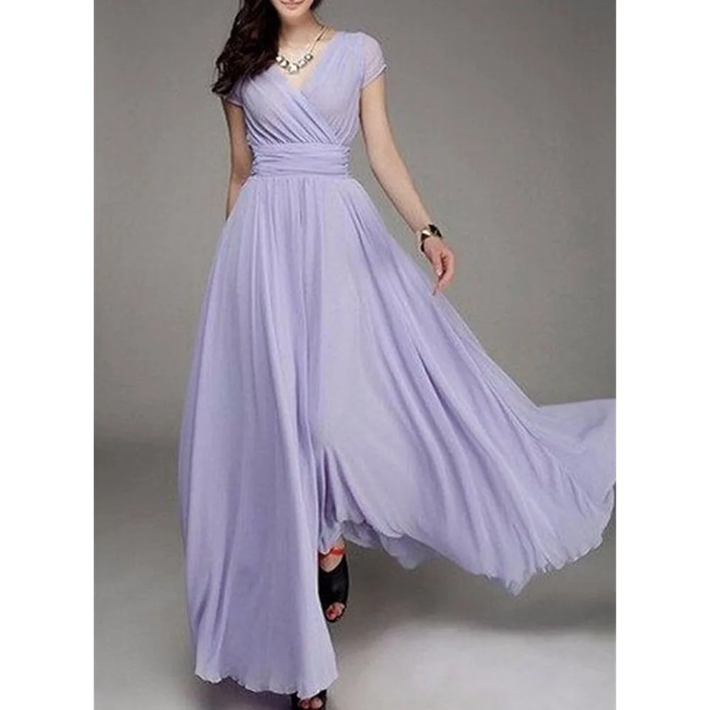Robe Maxi bohème pour femmes, longue robe de soirée, col en v, sans manches