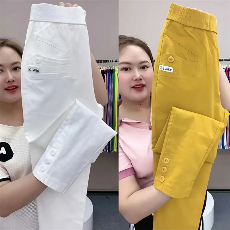 Femmes coton lin Harun pantalon printemps été nouvelle mode taille haute tout-Match mince pantalons décontractés femme neuf points pantalon dames