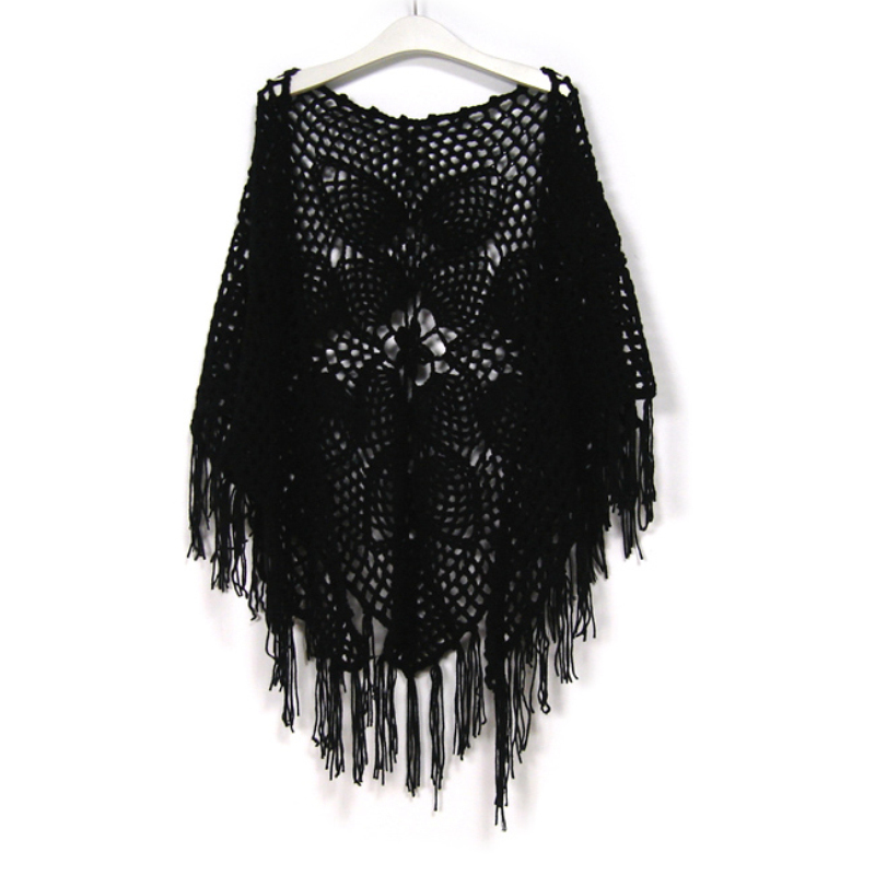 Écharpe en coton évidée faite à la main pour femmes, enveloppes élégantes, grand châle, cape, vêtements d'extérieur vintage, pompon assressenti, nouvelle mode