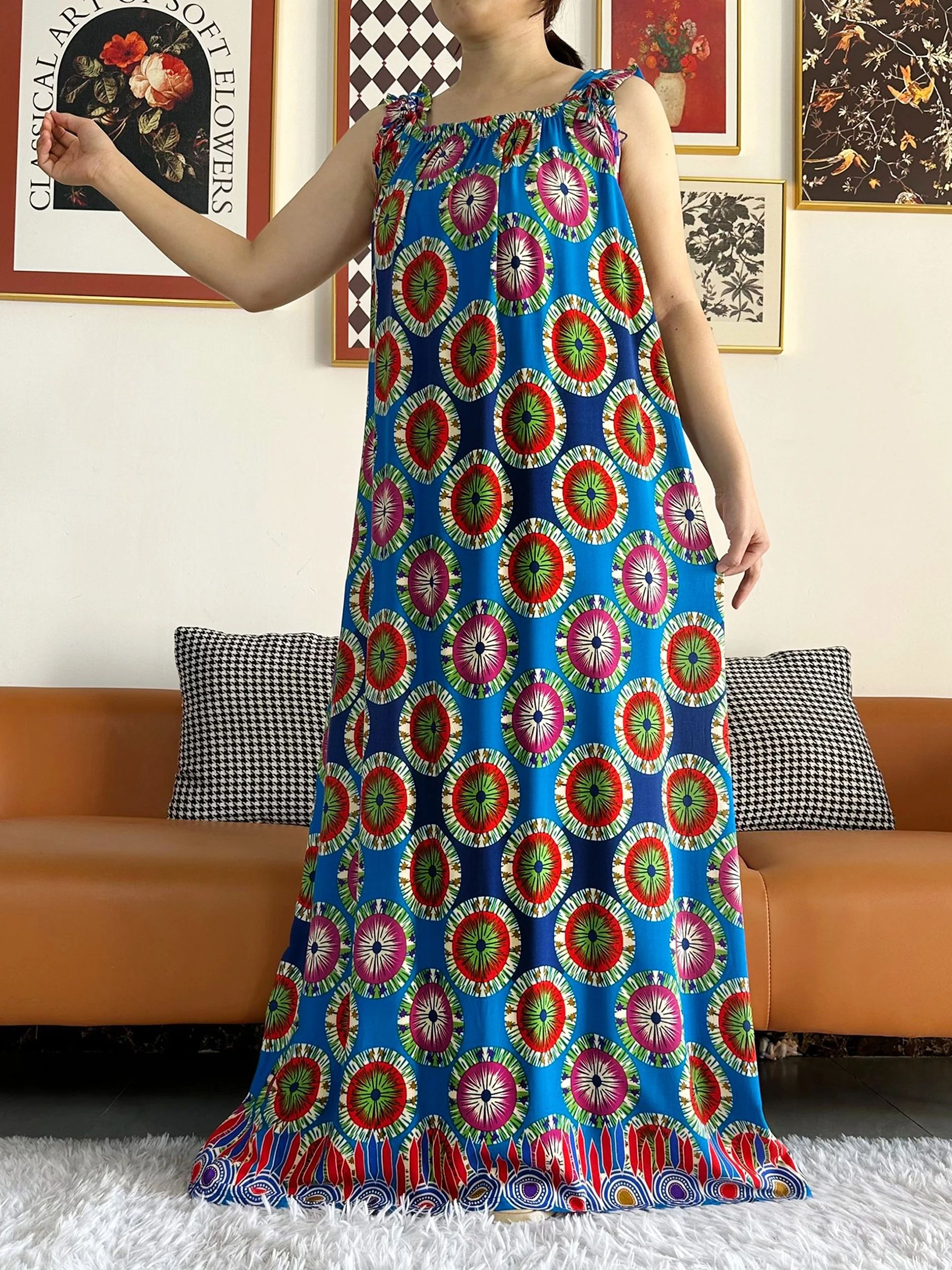 Robe Dashiki pour femmes africaines, kaftan, abaya, en coton, imprimé floral, décontracté, avec grande écharpe, nouvelle collection été