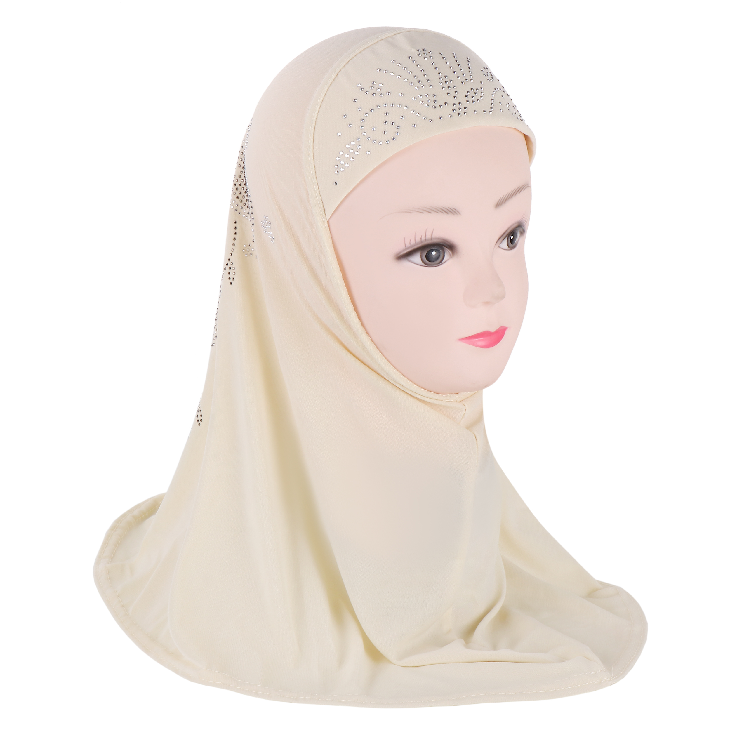 H359a Petit Hijab Musulman pour Filles de 2 à 6 Ans avec Strass, Qualité Supérieure, Foulard Islamique Amira à Enfiler, Foulard de Prière Très Vendu