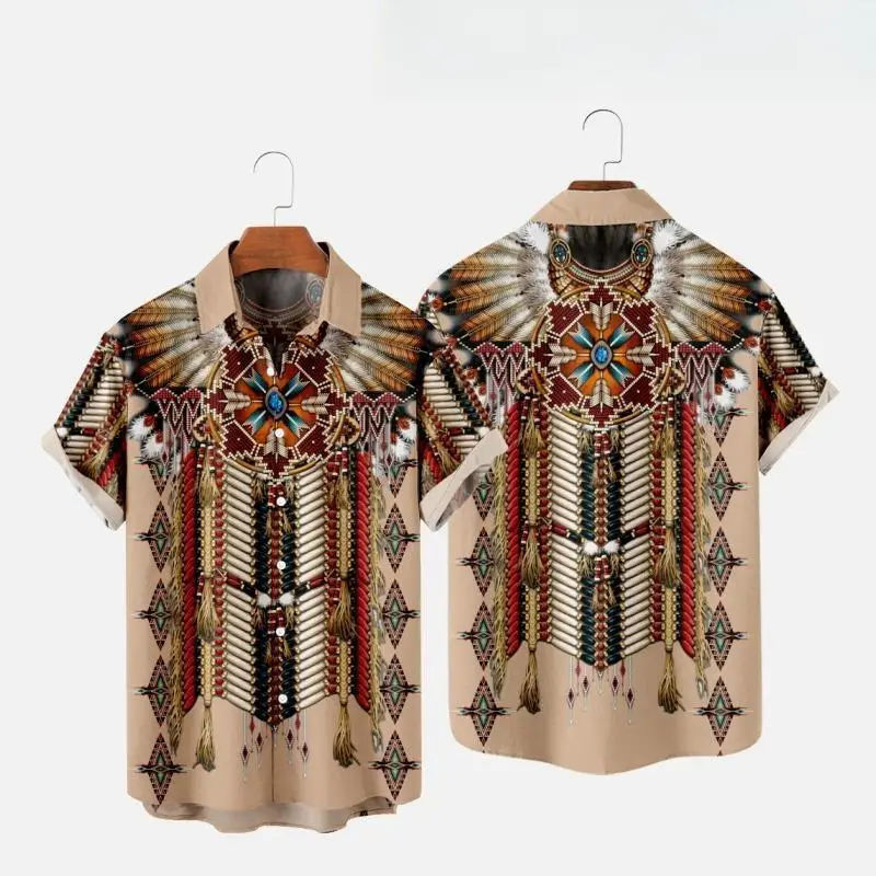 Chemises de plage imprimées en 3D pour hommes et femmes, style ethnique indien, streetwear vintage, chemise à manches courtes, chemisier en Y, vêtements pour hommes, mode