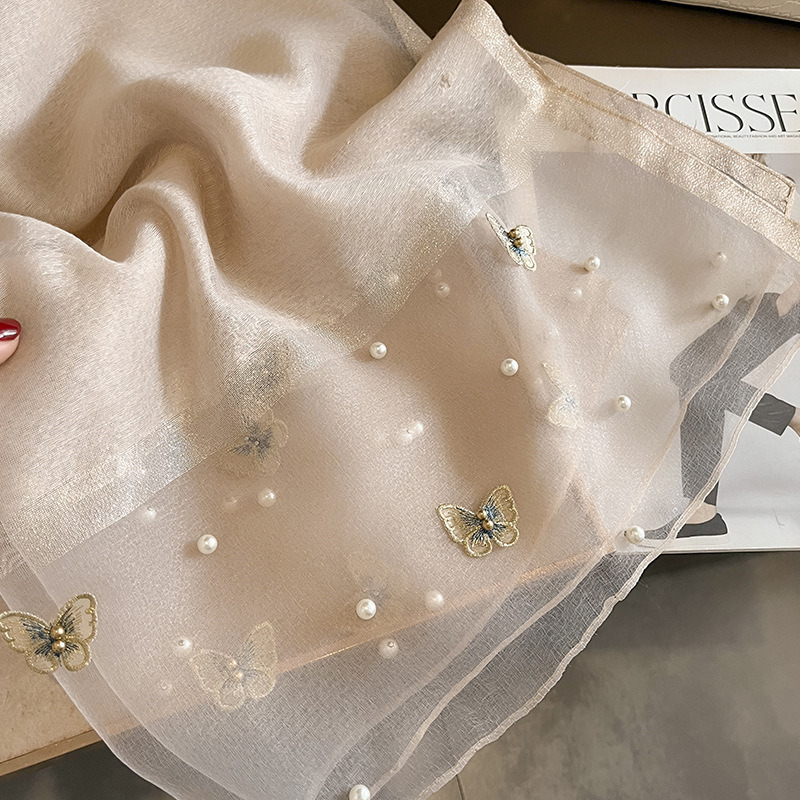 Foulard châle en soie de luxe pour femmes, Design brodé de fleurs, enveloppes Hijab, Bufandas, Foulard féminin, 2023