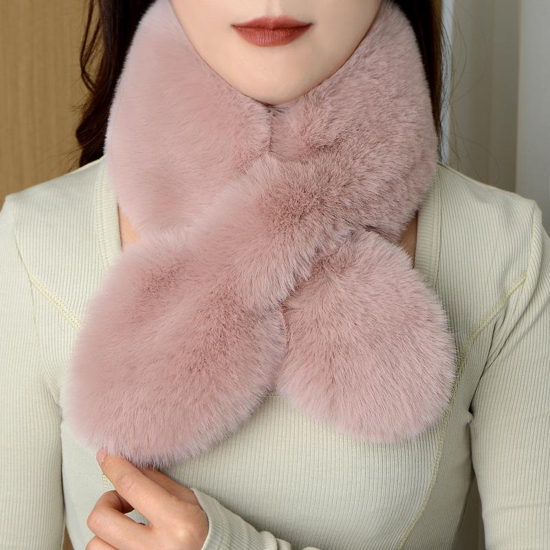 Écharpe en fausse fourrure de lapin d'hiver pour femmes et filles, écharpe douce en peluche, écharpes de couleur unie, collier de cou plus chaud, cadeaux de Noël
