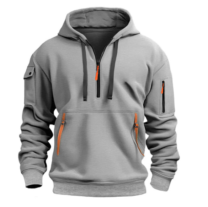 Sweat à capuche de sport décontracté pour homme, idéal pour le printemps et l’automne, de couleur unie, à manches longues, avec poche sur le bras et cordon de serrage, disponible en grandes tailles.