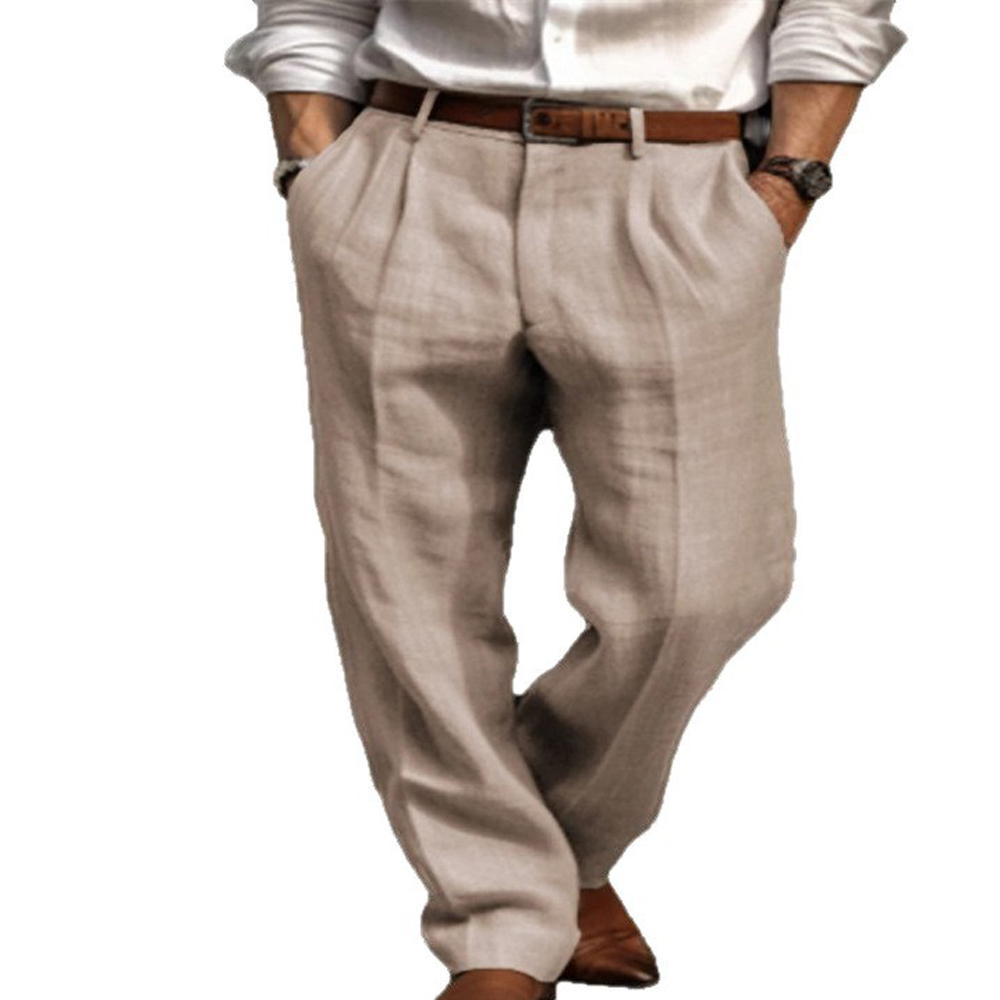 Pantalon ample en lin pour homme, décontracté, couleur unie, jambe large, surdimensionné, style plage, printemps YYCFS-20260324007