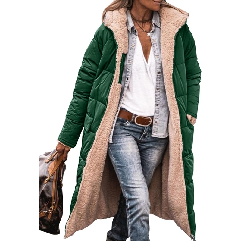 Manteaux d'hiver chauds pour femmes, vestes longues bouffantes à capuche en polaire Sherpa réversible, vêtements d'extérieur, 2023