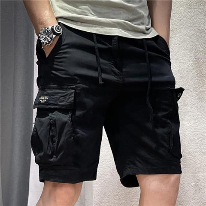 Demi-Short Cargo pour hommes, couleur unie, avec cordon de serrage, kaki, Bermuda, pantalon court, été, Style coréen, Baggy, taille élastique, Y2k