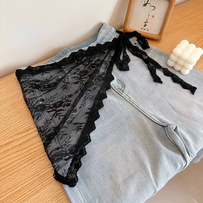 Jupe courte Triangle demi-jupe, rideau de fesses, garniture en dentelle, petit tablier tricoté en dentelle empilée, foulard pour femmes coréennes, nouvelle collection