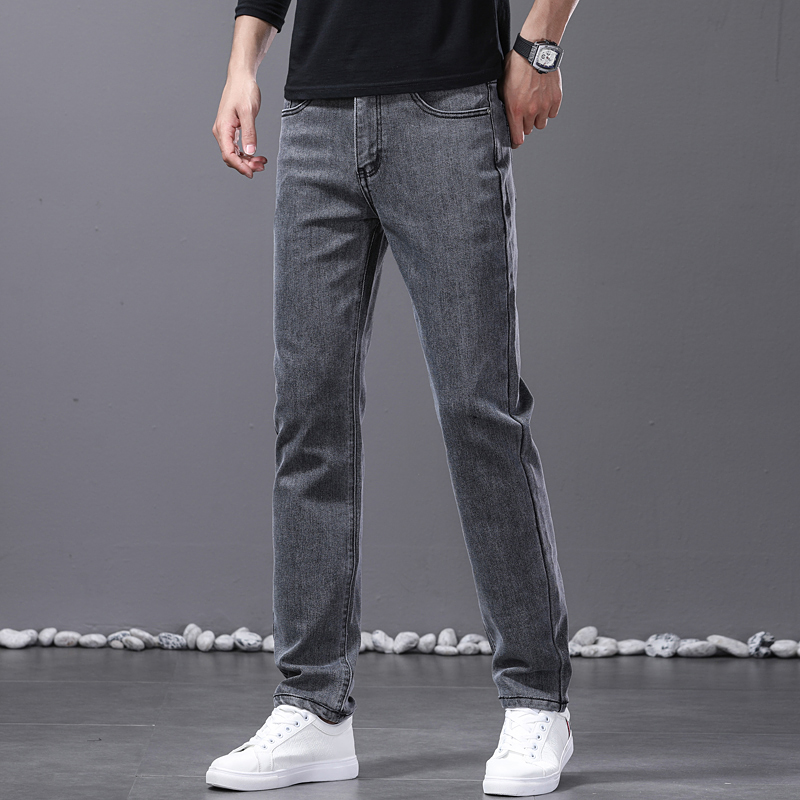 Nouveau jean droit pour homme, confortable, élastique, décontracté, pour le travail, coupe rétro, bleu, en denim délavé