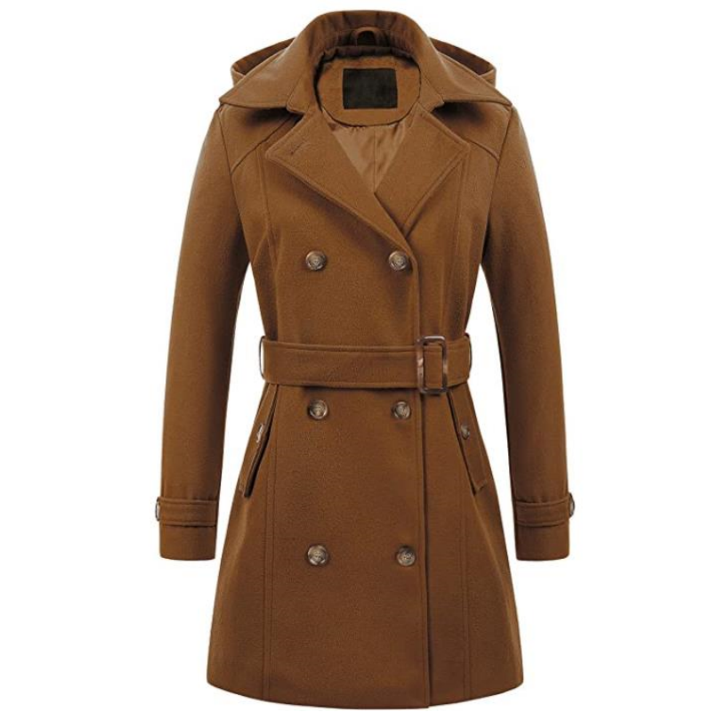 Vestes à capuche mi-longues pour femmes, pardessus croisés pour dames, col coloré à revers en laine, haut d'hiver, streetwear féminin