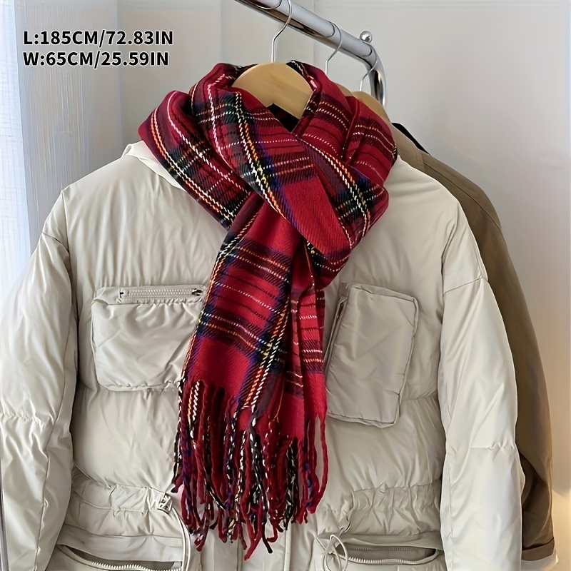 Écharpe à pampilles Tartan rouge, élégante, Vintage, décoration, écharpe de cou, automne hiver, résistante au froid, chaude, unisexe, écharpe enveloppante, étoles Hijab