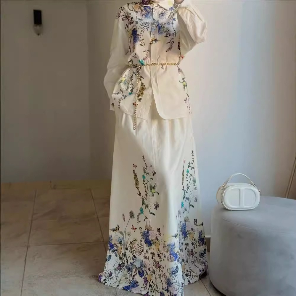 Ensemble deux pièces pour femmes musulmanes, robe à lacets, jupe en Y trempée, Abaya arabe, Kaftan islamique, Turquie Jalabiya Abayas, Ramadan, Dubaï, décontracté