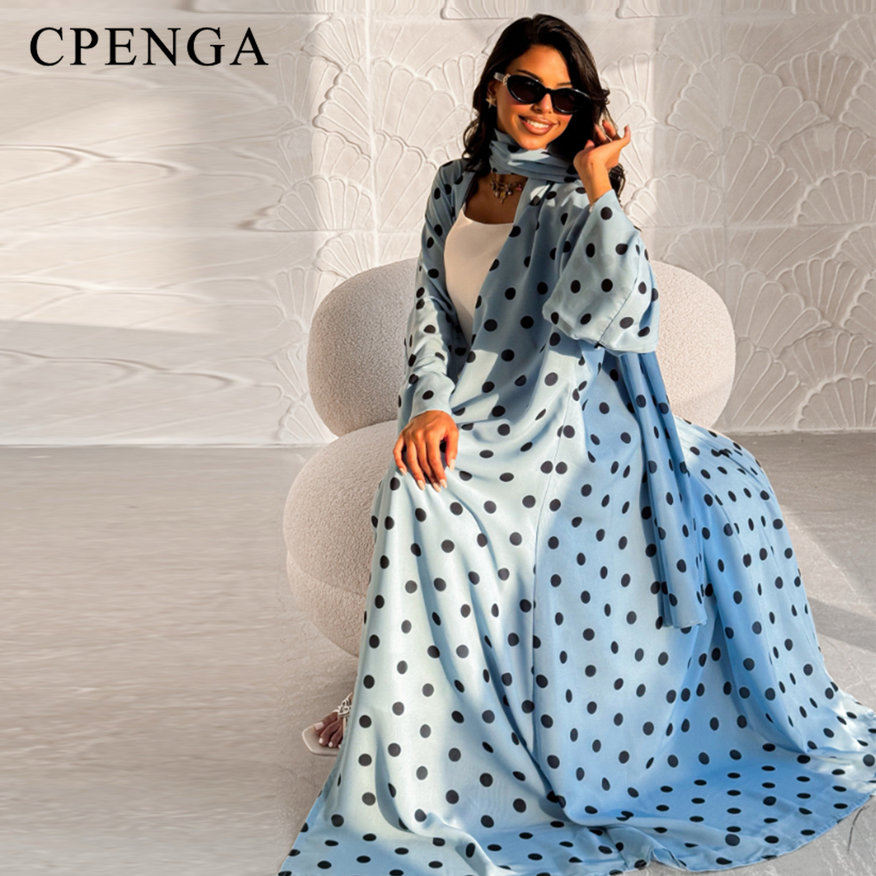 Ensemble deux pièces élégant à pois pour femme, tenue musulmane, robe Abaya Hijab de Dubaï, vêtement de fête islamique, Kaftan modeste de Turquie