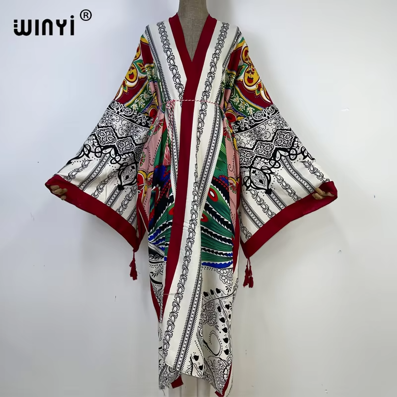Manteau kimono d'été WINYI à imprimé, cardigan à manches longues, abaya pour femme musulmane, robe bohème, kaftan abaya, caftan de luxe de Dubaï