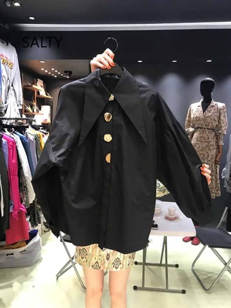 Chemisier décontracté à manches longues pour femme 2026 – Nouvelle mode, col rabattu, gros boutons, style rétro