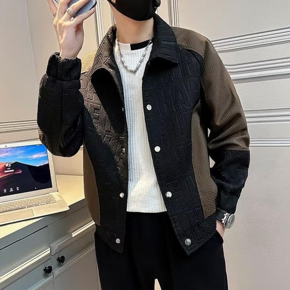 Veste à revers à manches longues pour hommes, manteau coupe-vent, conception bloquée par document, motif de lettres 3D, style hip hop