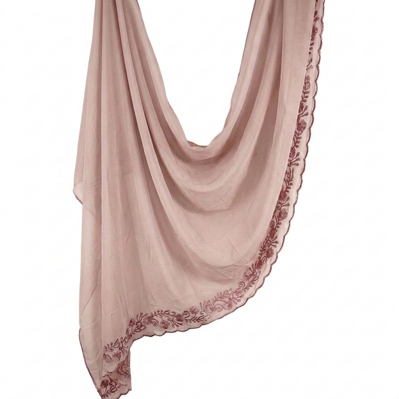 Hijab musulman de luxe en mousseline brodée, léger et doux pour la peau, élégant foulard bandana pour soirée, dîner ou rendez-vous