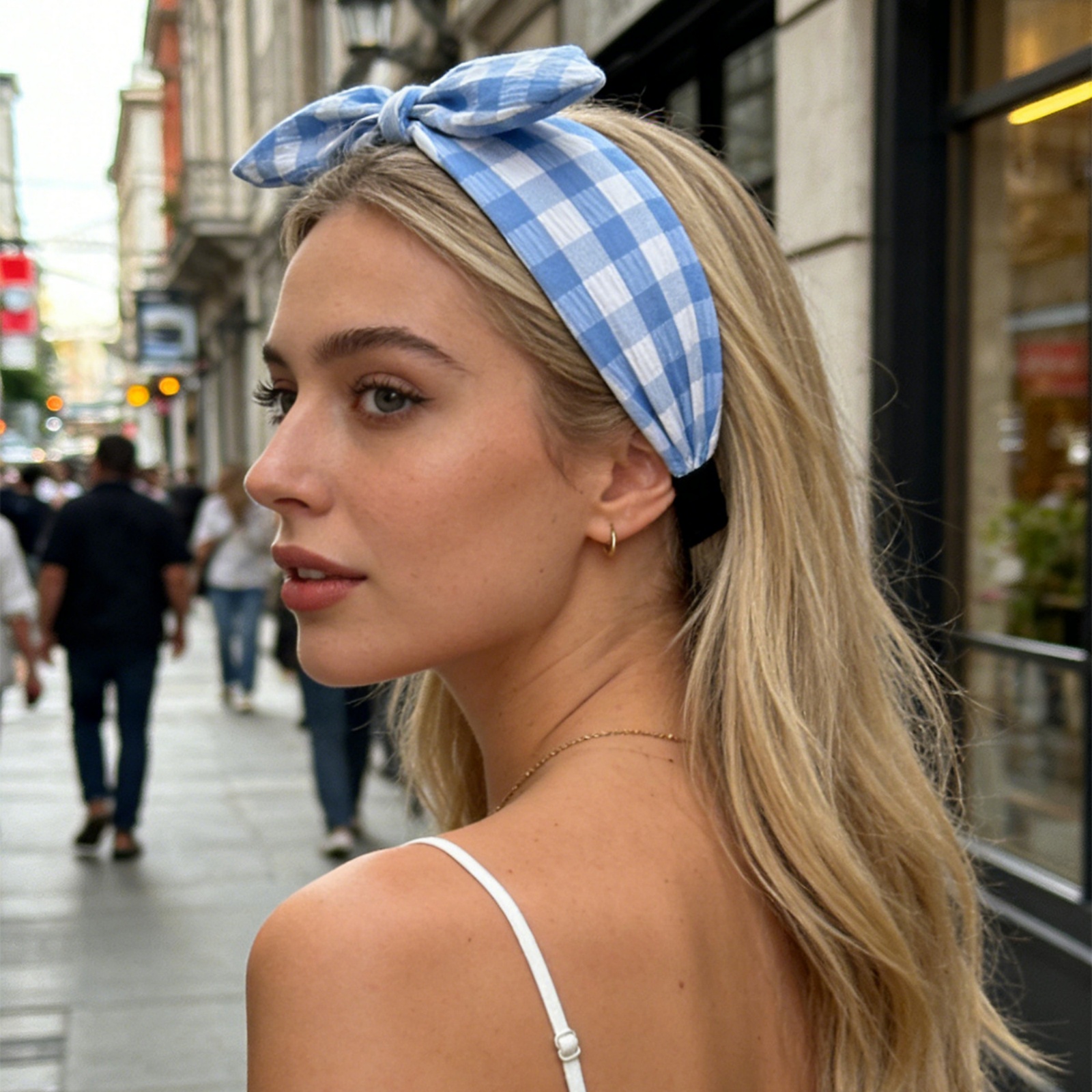 1 bandeau à nœud en tissu à carreaux pour femmes, accessoires pour cheveux printemps-été, pour un usage quotidien