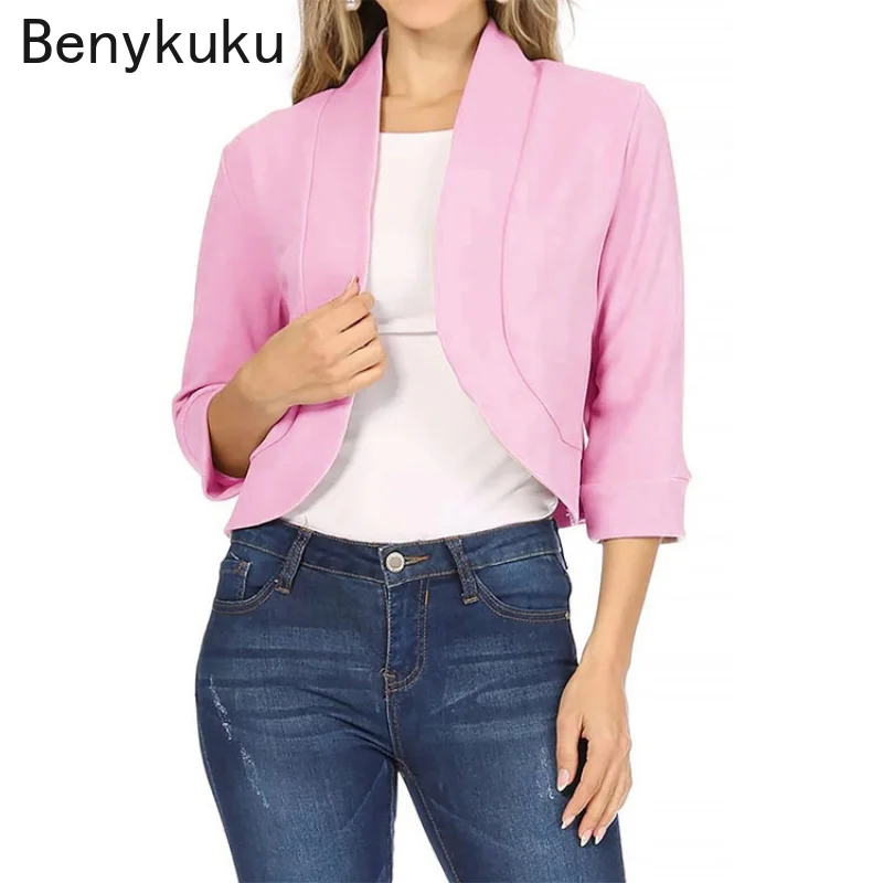 Grande taille 5XL femmes 3/4 manches recadrée boléro pull Cardigan vestes point ouvert court haussement d'épaules dames décontracté Streetwear manteau