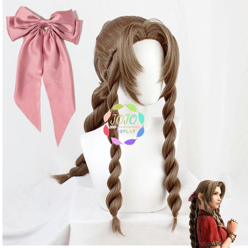 Perruque Aerith Gainsborough FF VII 7 Remake Cosplay tresse brune cheveux synthétiques longs résistants à la chaleur Costume d'halloween + bonnet de perruque gratuit