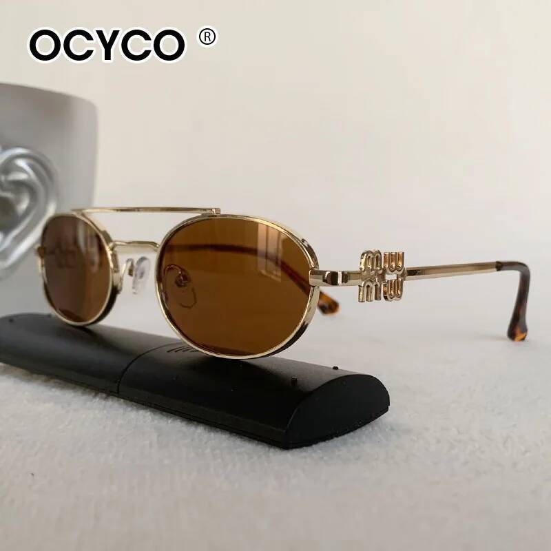 Lunettes de soleil à Double pont pour hommes et femmes, petite monture, marque de styliste, en métal, UV400, nuances de mode, rétro ovales