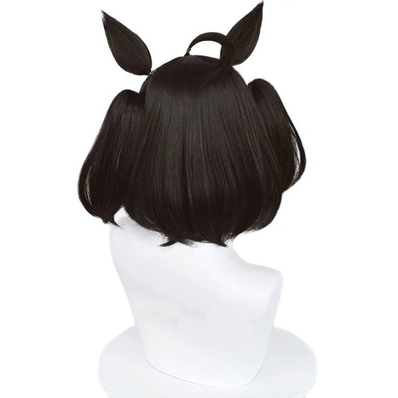 Cosplay Musume Kitasan Uma perruque noire Uma Musume joli Derby Cosplay noir blanc perruque avec frange oreilles cheveux synthétiques Pelucas