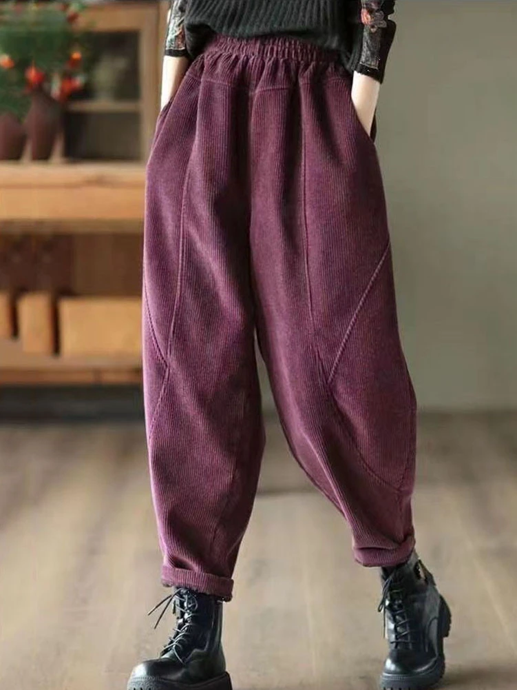 Pantalon décontracté en velours côtelé pour femme, taille haute, chaud, vintage, longueur de rinçage, jogging, mode, automne, hiver