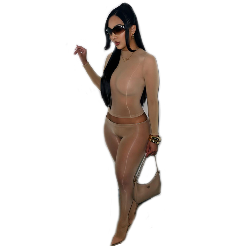 Vêtements pour femmes, ensemble 2 pièces sexy, extensible, brillant, transparent, haut court et pantalon skinny, tenue de soirée pour femmes