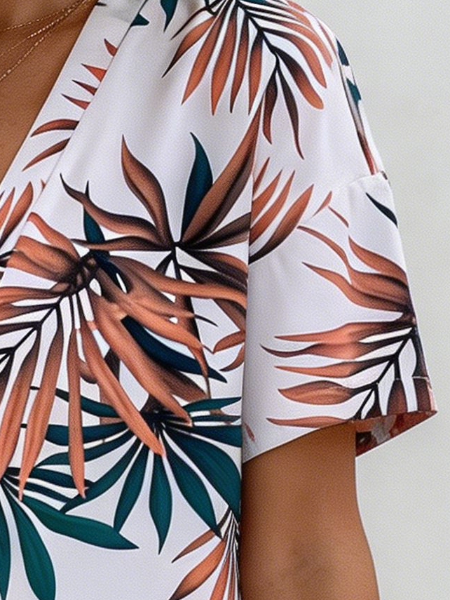 Nouvel ensemble deux pièces floral été 2026, chemisier tissé à manches courtes et short, tenue de plage pour femme