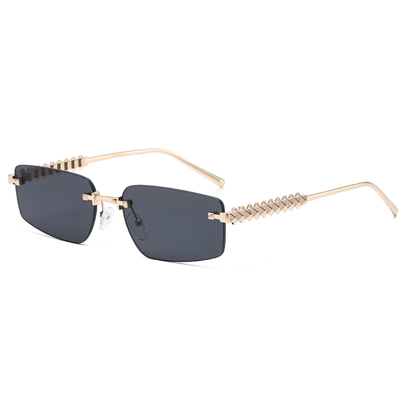 Sans monture petite monture carrée lunettes de soleil femmes Style Punk couleur lentille lunettes de soleil Vintage jambes irrégulières lunettes dames Oculos