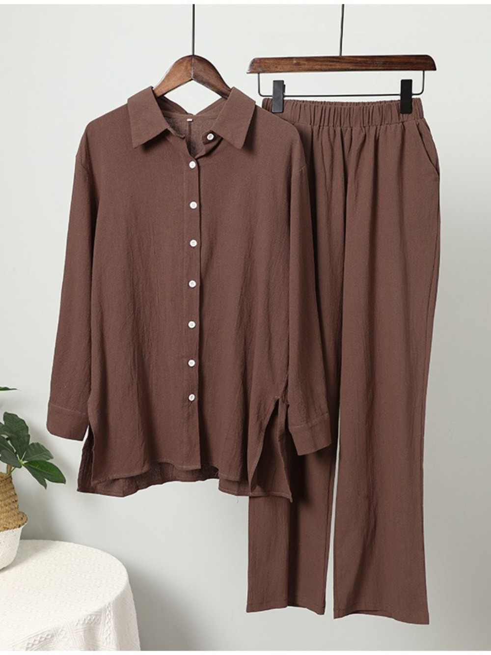 Ensemble deux pièces pour femmes musulmanes, pantalon à jambes larges, en coton et lin, chemise à boutons, costume Ramadan Eid dubaï, tenues arabes