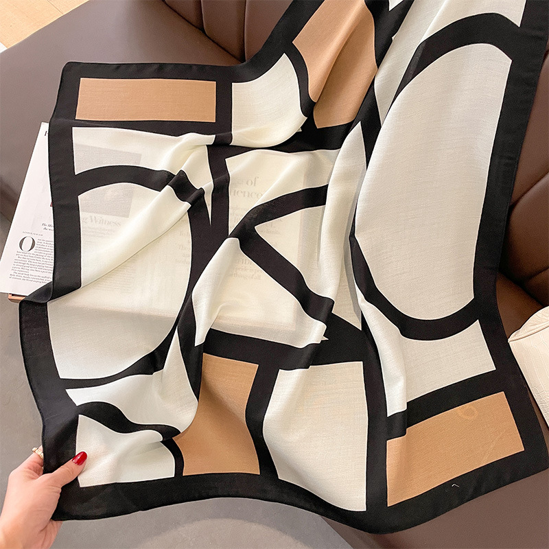 Foulard Carré Géométrique en Coton pour Femme, Petit Mouchoir, Sac à Dos, Hijab, 90x90cm