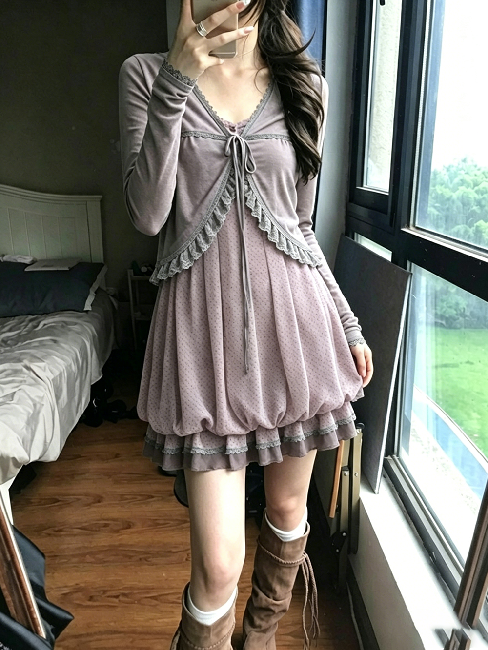 Robes japonaises Kawaii, ensemble 2 pièces, robe pour femmes, motif à pois, style Y2k, années 2000, vintage, gothique, dentelle, jupe punk, été, Himekaji, Emo