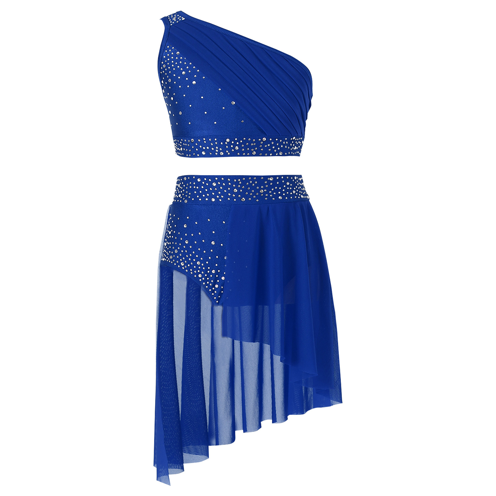 IEFiEL Ensemble de danse lyrique pour enfants filles Costumes contemporains modernes Strass Haut court avec jupe justaucorps Tenue de ballet 2 pièces