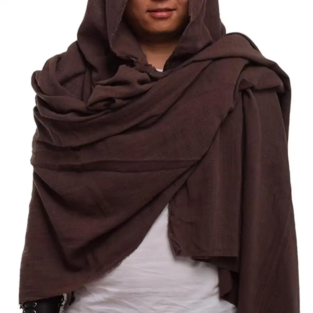 Écharpe pour homme en tissu doux vintage, confortable et respirant, couleur unie, pour garder au chaud au printemps, capuche masculine, costume médiéval pour banquet