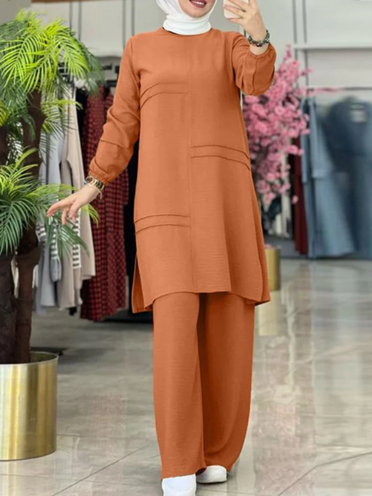 Ramadan deux pièces Ensembles chemise robe et pantalon femmes costumes musulmans chemise Blouse Musulman Ensembles caftan marocain ensembles de robe islamique