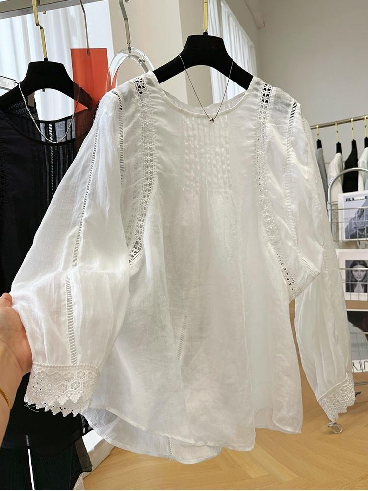 Dame dentelle Vintage Blouse chemise printemps été à manches longues évider pure Sexy Blouse femmes Chic haut Blusas