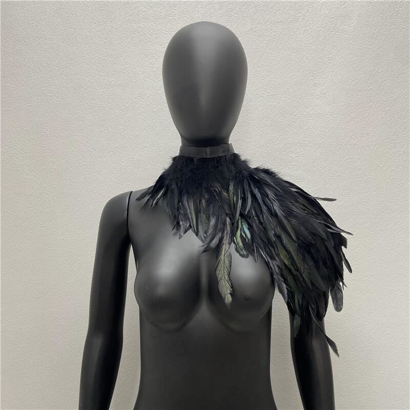Une épaule plume luxe écharpe femmes Snood Style gothique écharpe femme châles Punk fête Halloween Performance spectacle décoration