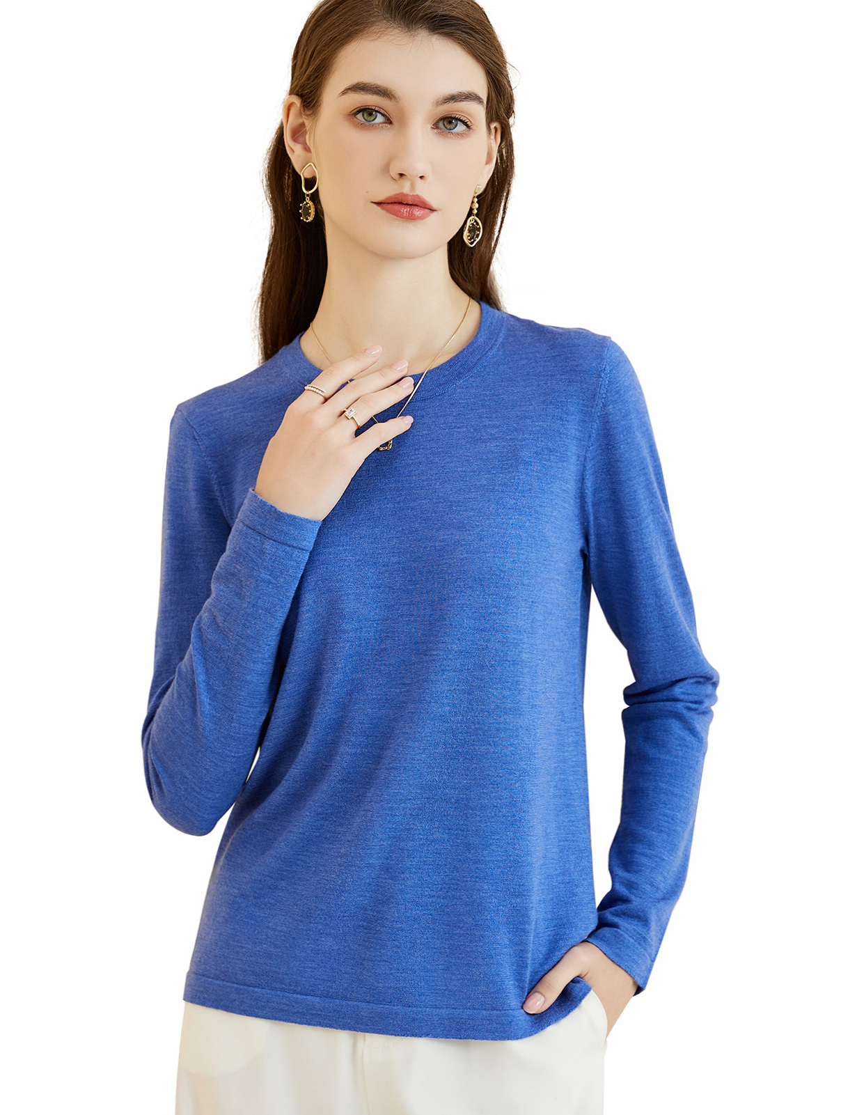 T-shirt à col rond en laine mérinos pour femme, 100% laine mérinos, couche de base, t-shirt à manches longues, vêtements en tricot en Y, haut doux, mode automne et hiver
