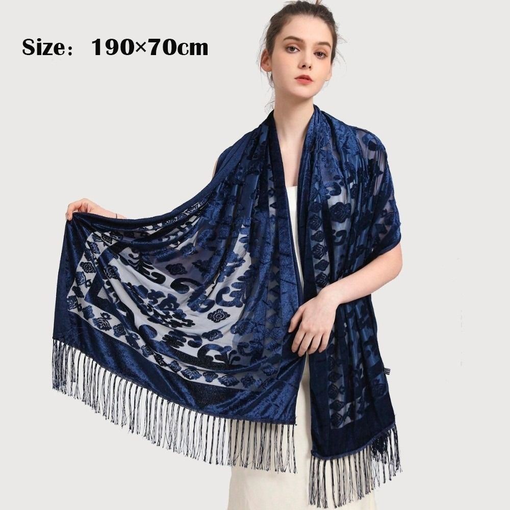 Châle de robe chinoise de Style ethnique, Design élégant, utilisation polyvalente, écharpe longue à franges, matériau chaud, écharpe en velours à bord frangé