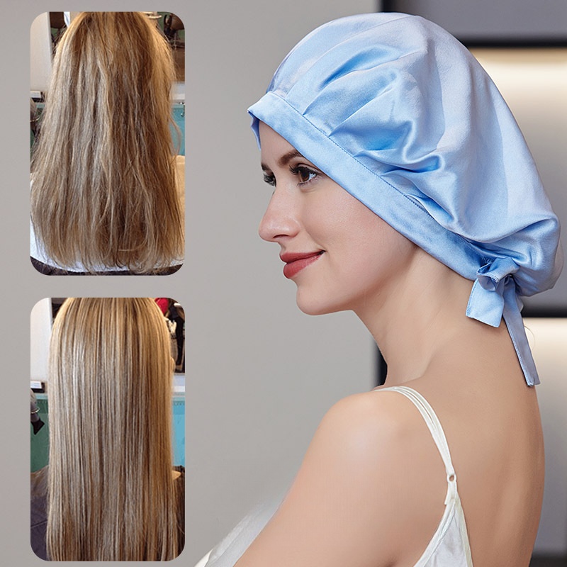 Bonnet de nuit en soie de mûrier 100% pour femme, chapeau de nuit pour 16 mamans avec rubans réglables, soins capillaires