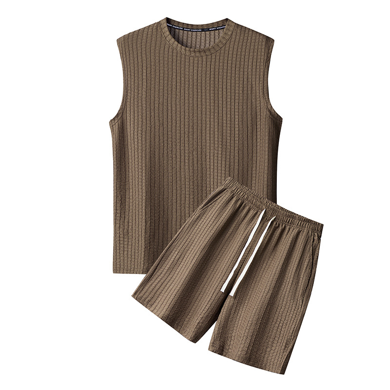 Ensemble 2 pièces d'été pour homme : débardeur et short de plage, tenue décontractée pour les vacances, gilet sans manches et short à cordon de serrage, vêtements de détente