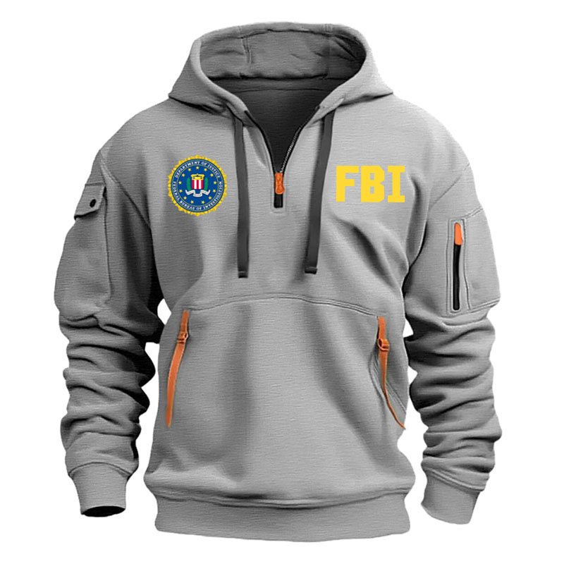 2025 mode fermeture éclair hommes sweat à capuche pour femme manteau FBI impression sport hip hop décontracté demi fermeture éclair unisexe à manches longues sweat à capuche haut