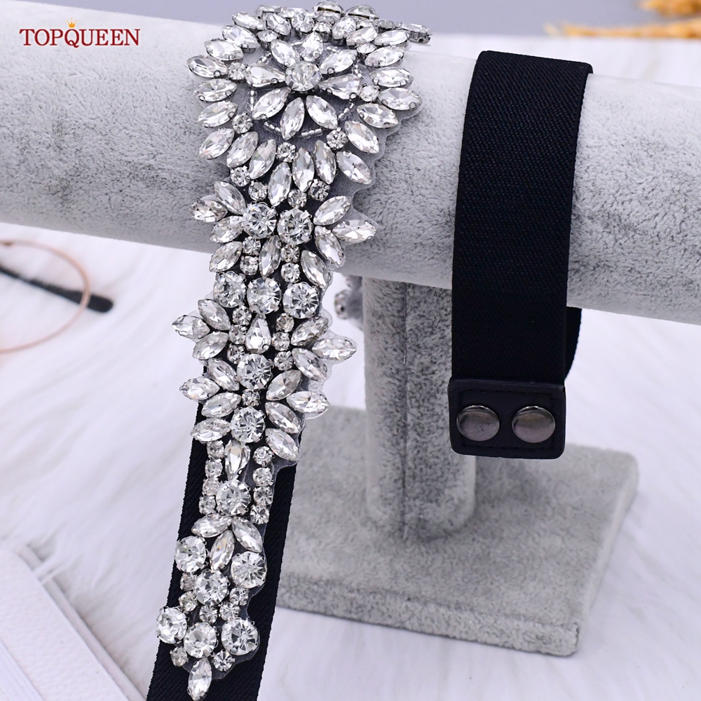 TOPQUEEN S319 femmes mode ceinture élastique noir large ceinture strass décoratif manteau jupe Simple robe ceinture dames quotidien