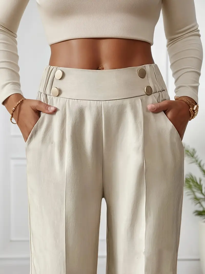 Pantalon taille haute à jambes larges pour femmes, nouveau pantalon fluide au sol, pantalon de salon minimaliste à coupe droite avec taille élastique, 2025