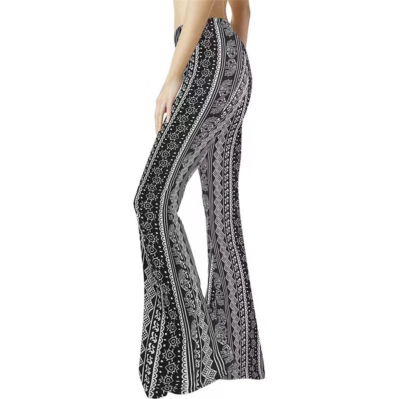 Mode estivale européenne et américaine : pantalons ajustés, moulants, d'inspiration rétro, à motifs, évasés.