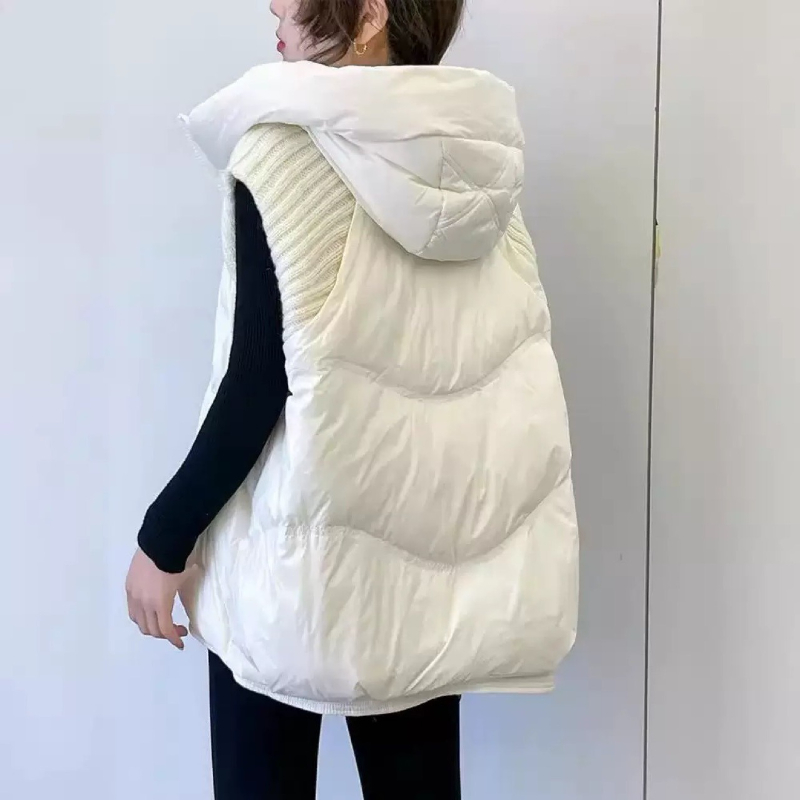Nouvelle collection automne 2026 – Gilet sans manches en coton tricoté à capuche pour femme, style européen et américain, idéal pour l'export.
