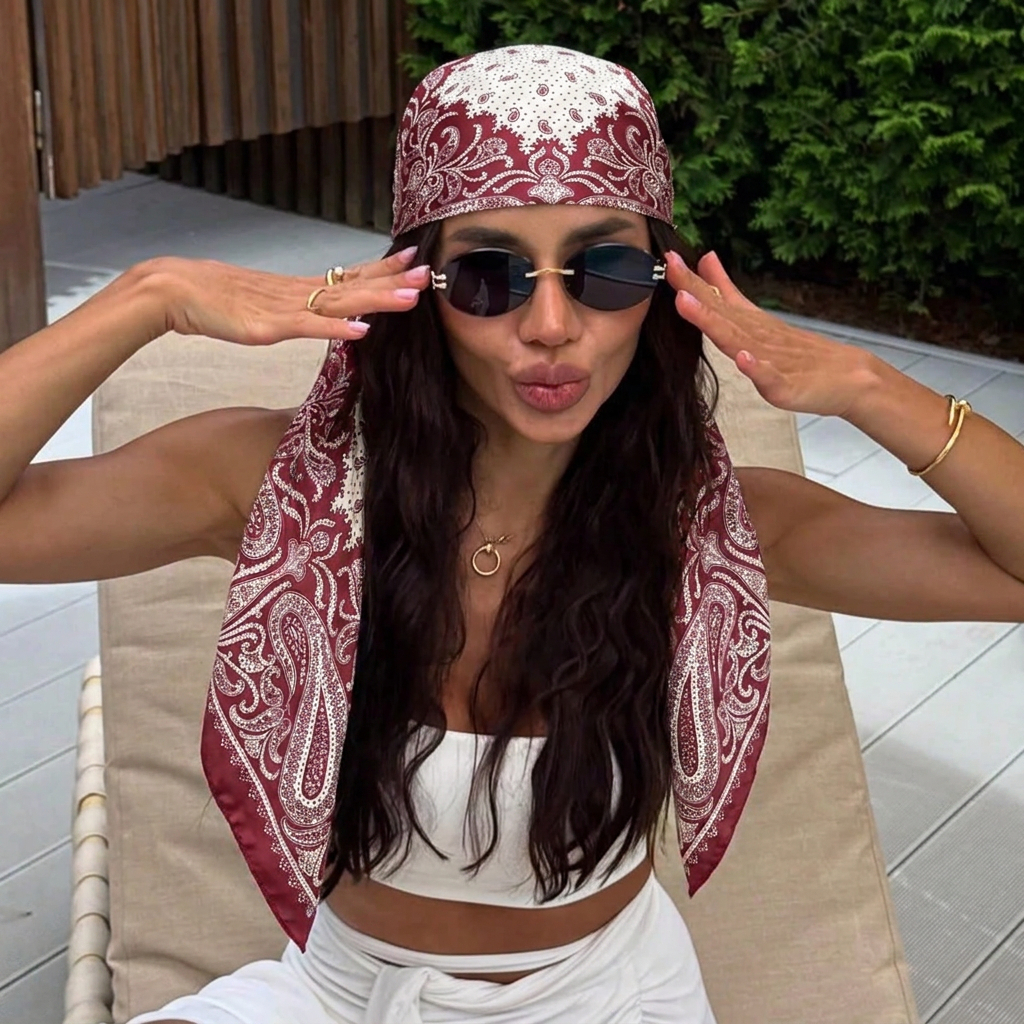 Foulard carré en soie 90 cm pour femme, marque de luxe, imprimé satiné, hijab, écharpe musulmane, paréo, bandana, châle, bandeau, foulard