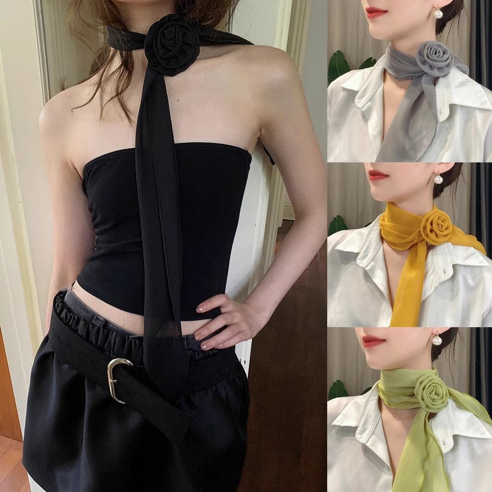 Écharpe de luxe en mousseline de soie, écharpe florale élégante et tendance, châle polyvalent, décor Rose détachable, écharpe de cou pour femmes et filles, cadeaux